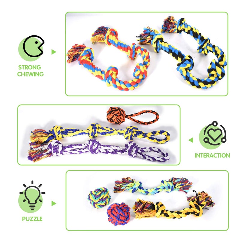 SHARLOVY Large Tough Chew Toys for Aggressive Chewers Large Breed,Heavy Duty Dental Rope Toys Kit for Medium Dogs,5 Knots Indestructible Cotton Puppy Teething Chew Tug Toy Set of 9 - Image 5